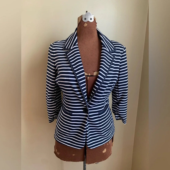Laundry By Shelli Segal Jackets & Blazers - Laundry By Shelli Segal Navy and White Striped Blazer